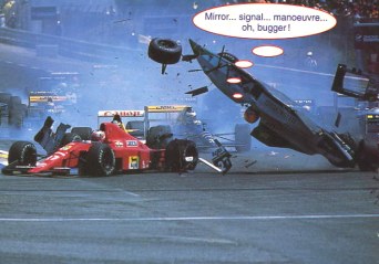 A motor racing 'prang' (taken from a post card)
