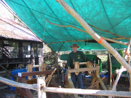 Colin Wells the tutor at Amberley museum  and heritage centre for pole lathe and shave horse use plus greenwood working skills polelathe and sahvehorse building courses